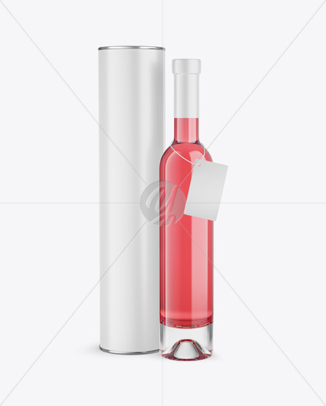 Clear Glass Pink Wine Bottle With Tube Mockup