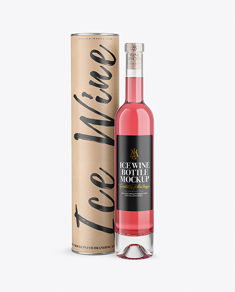 Clear Glass Pink Wine Bottle With Tube Mockup