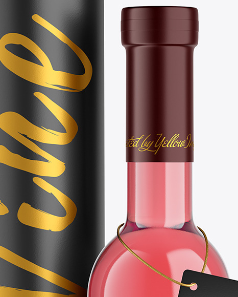 Clear Glass Pink Wine Bottle With Tube Mockup