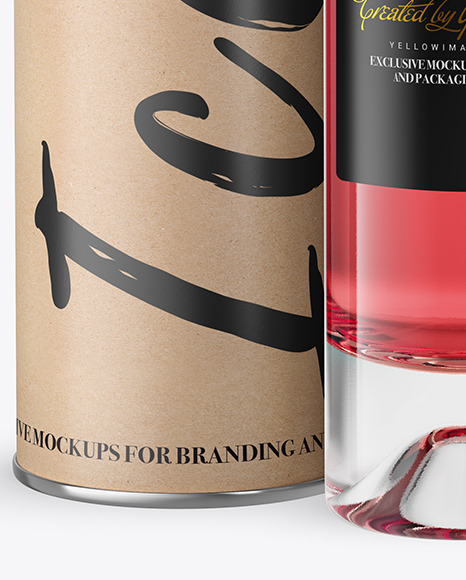 Clear Glass Pink Wine Bottle With Tube Mockup