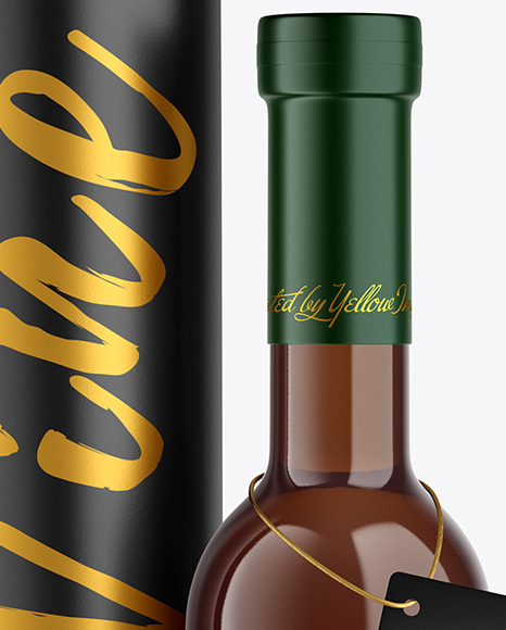 Amber Glass White Wine Bottle With Tube Mockup