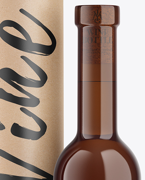 Amber Glass White Wine Bottle With Tube Mockup