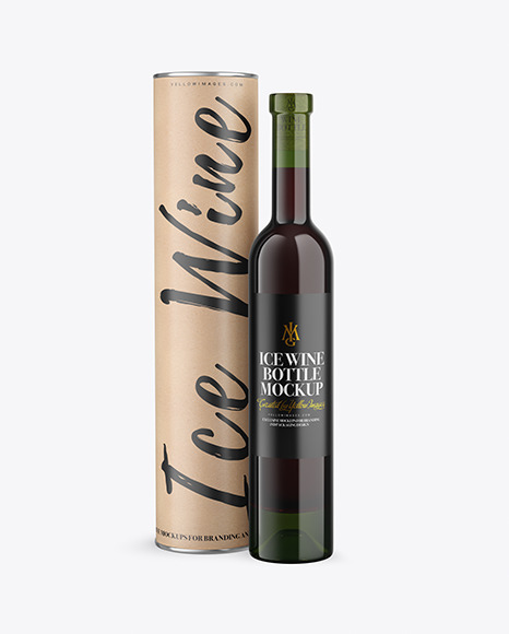 Green Glass Red Wine Bottle With Tube Mockup