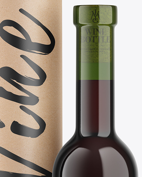 Green Glass Red Wine Bottle With Tube Mockup