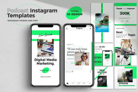 Podcast Instagram Pack Templates on Yellow Images Creative Store - 73473