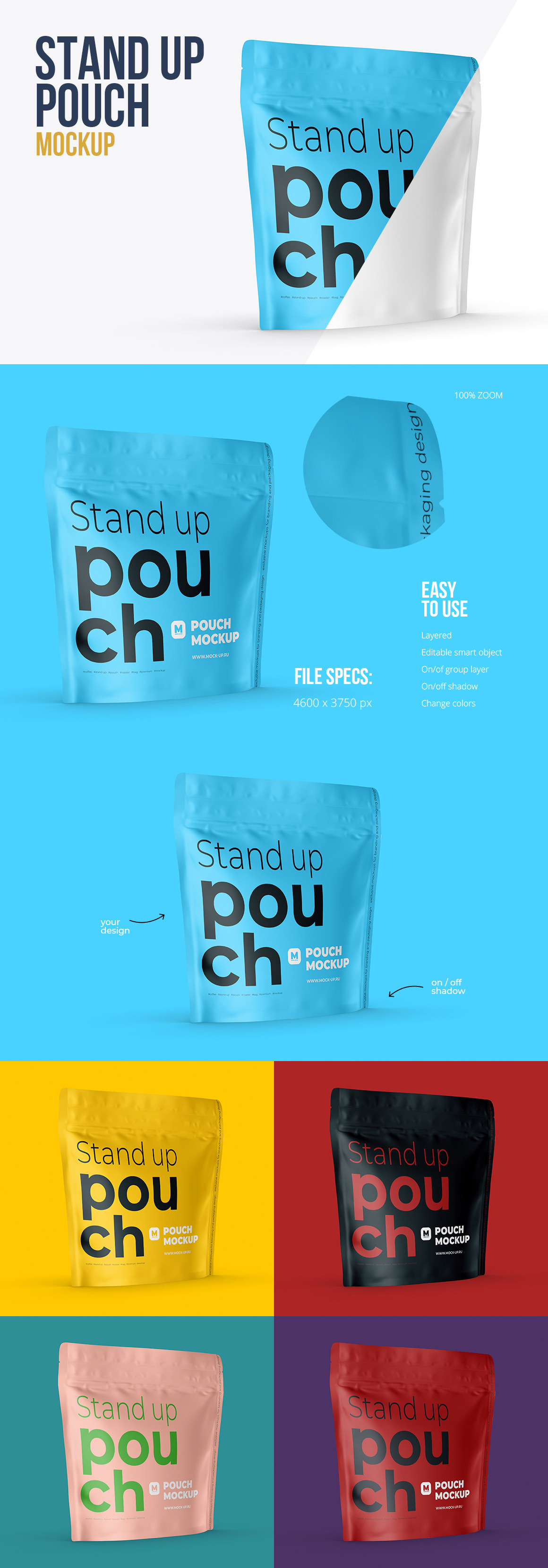 Square Zipper Stand-up Pouch Mockup. Half Side view Square Zipper Stand-up Pouch Mockup. Half Side view