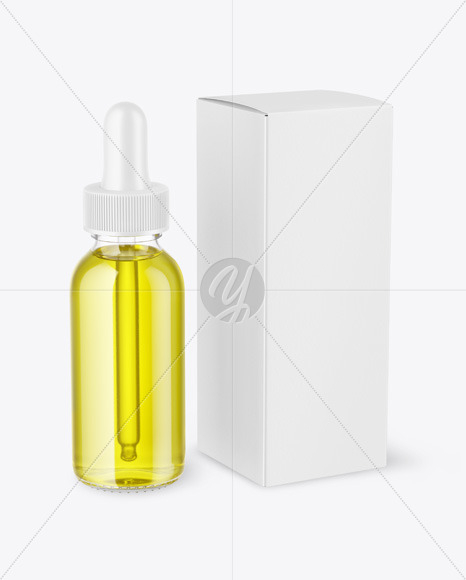 Glass Dropper Oil Bottle with Paper Box Mockup