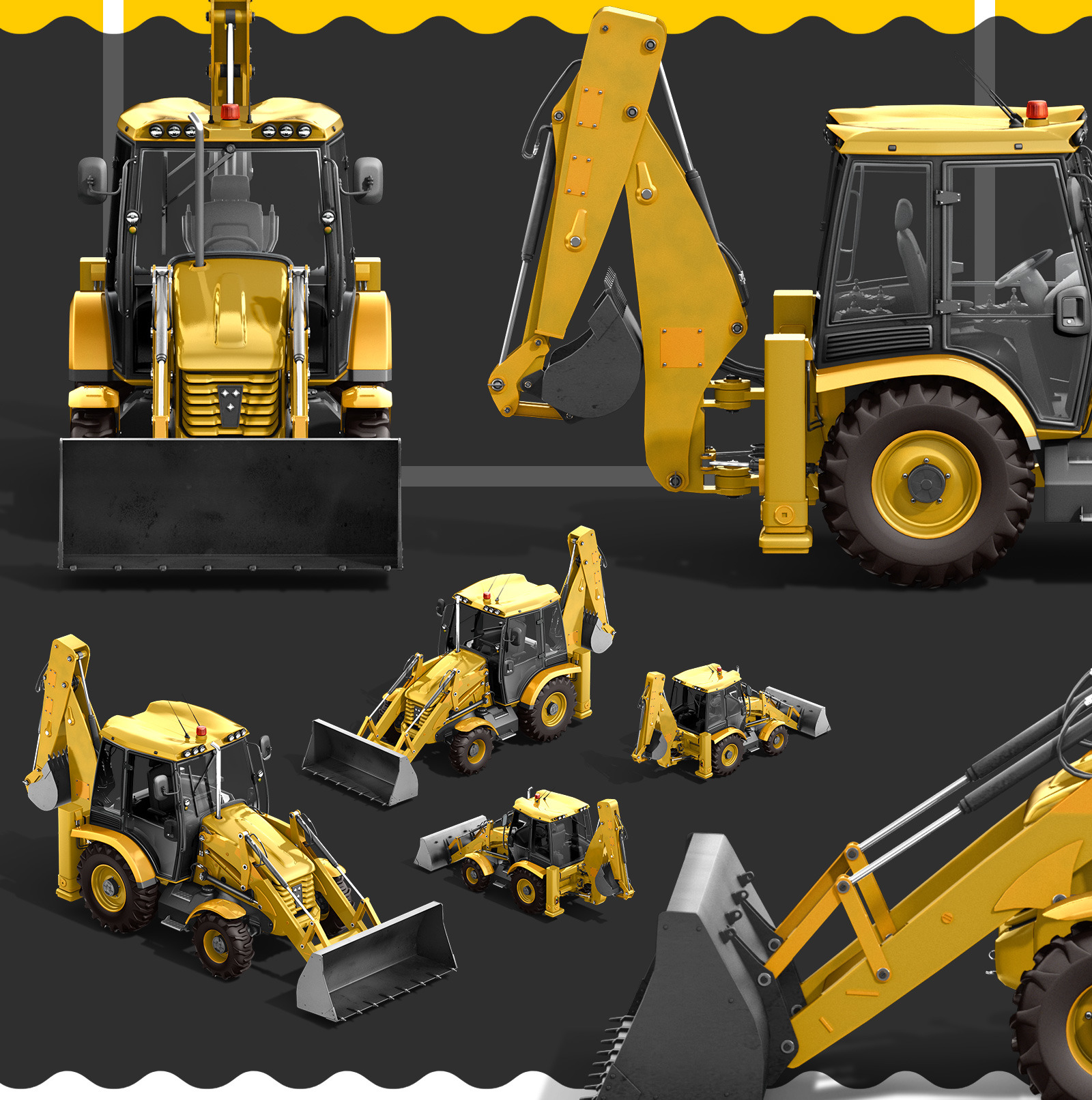 PSD Mockup 3D model Heavy Machines - Backhoe Loader #3