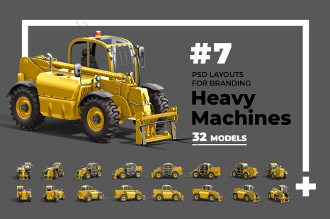 PSD Mockup 3D model Heavy Machines - Forklift Truck #7 - Construction site