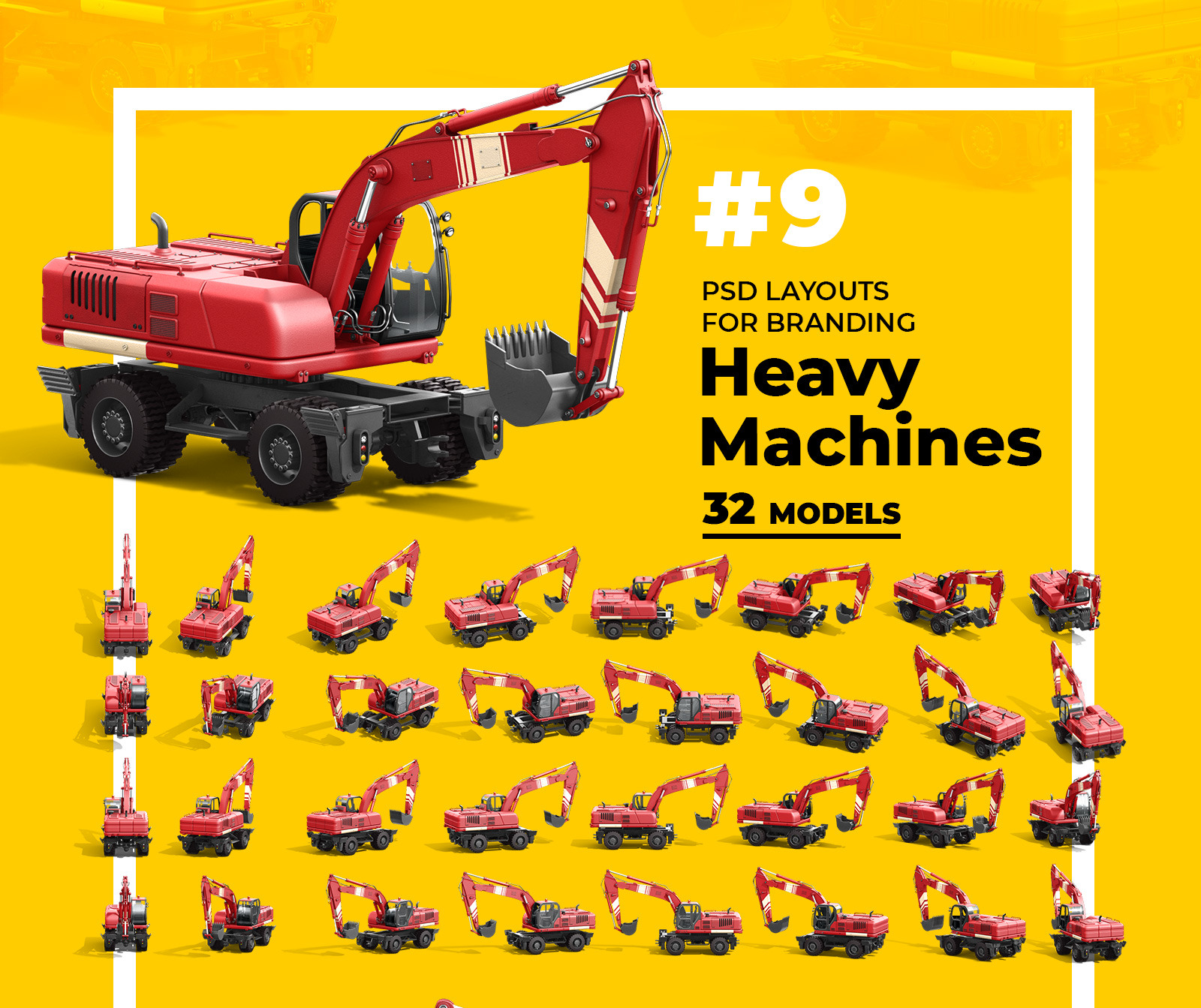 PSD Mockup 3D model Heavy Machines - Wheel Excavator #9