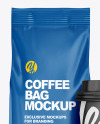 Glossy Coffee Bag with Cup Mockup - Front View