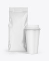 Glossy Coffee Bag with Cup Mockup - Front View