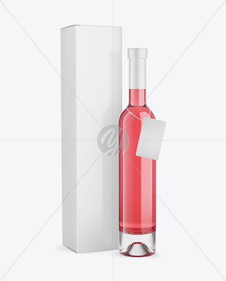 Clear Glass Pink Wine Bottle With Box Mockup