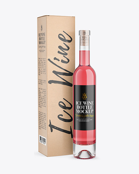 Clear Glass Pink Wine Bottle With Box Mockup