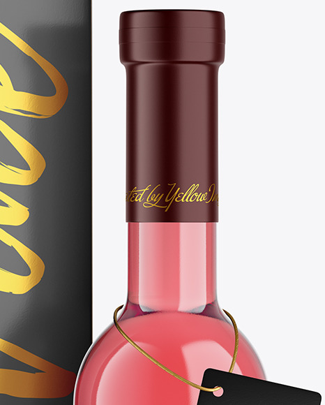 Clear Glass Pink Wine Bottle With Box Mockup