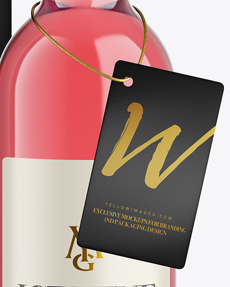 Clear Glass Pink Wine Bottle With Box Mockup