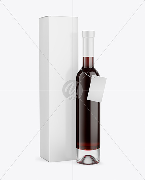 Clear Glass Red Wine Bottle With Box Mockup