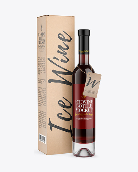 Clear Glass Red Wine Bottle With Box Mockup