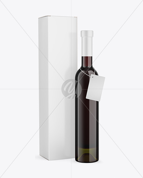 Antique Green Glass Red Wine Bottle With Box Mockup