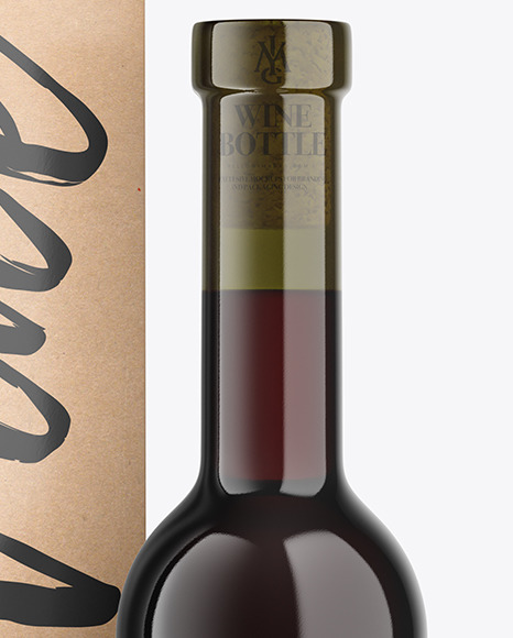 Antique Green Glass Red Wine Bottle With Box Mockup