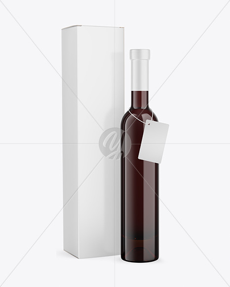 Amber Glass Red Wine Bottle With Box Mockup