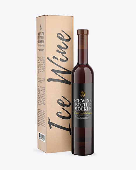 Amber Glass Red Wine Bottle With Box Mockup