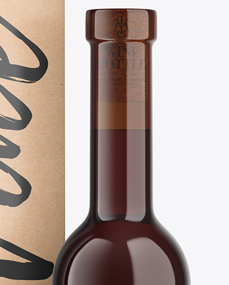 Amber Glass Red Wine Bottle With Box Mockup