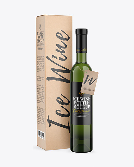 Green Glass White Wine Bottle With Box Mockup