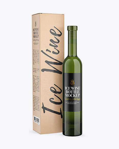 Green Glass White Wine Bottle With Box Mockup