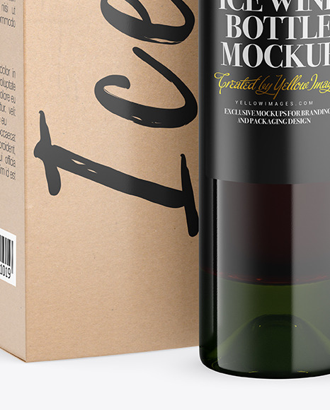 Green Glass Red Wine Bottle With Box Mockup