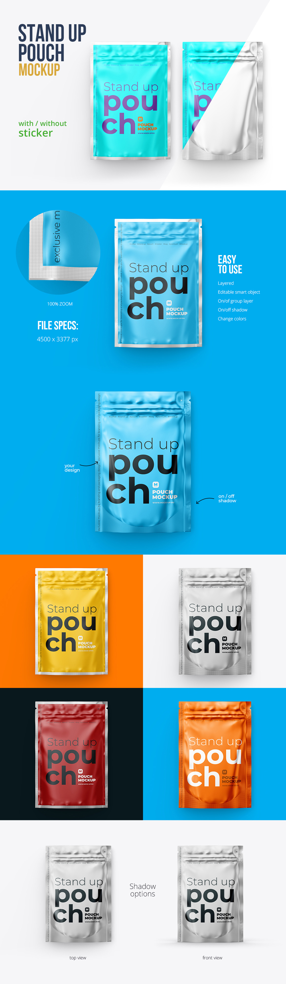 4"x6" Metallic Stand-Up Pouch Mockup. Front view 4"x6" Metallic Stand-Up Pouch Mockup. Front view