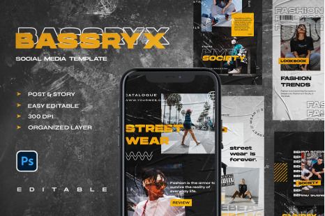 Bassryx - Instagram Stories & Post Template - Social media stories