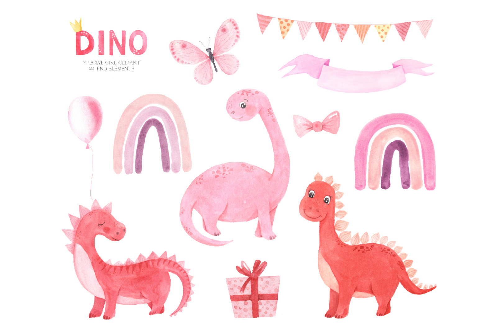 Watercolor Dinosaurs Girl clipart