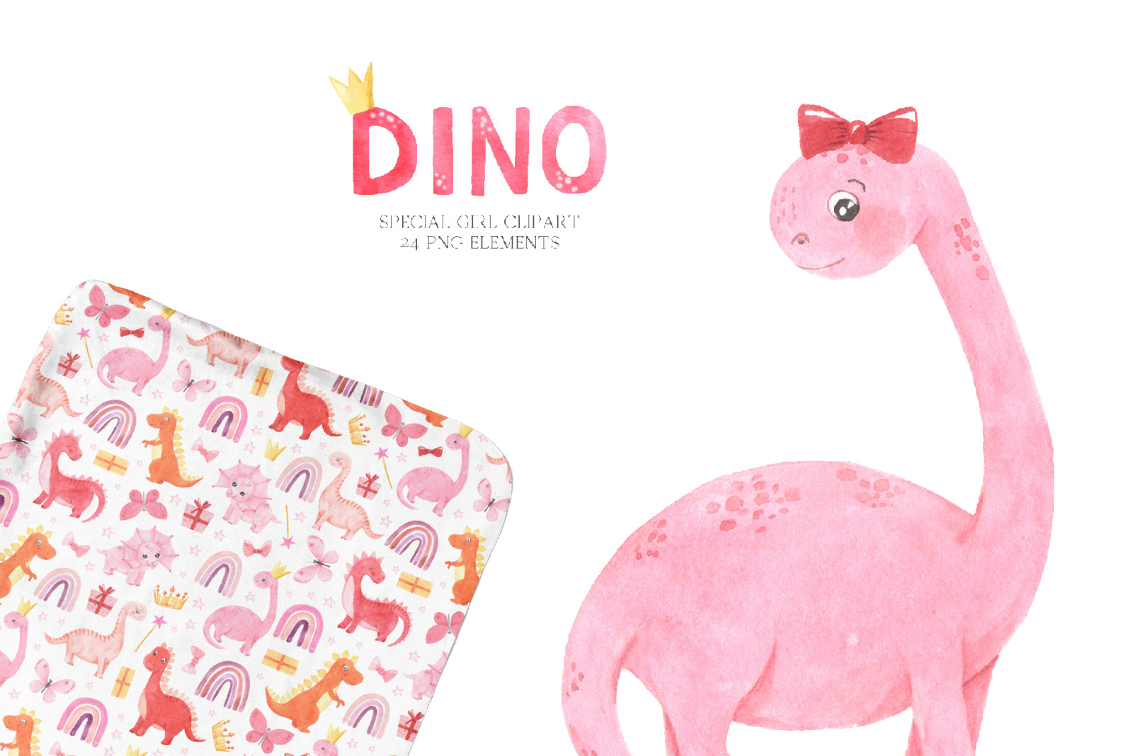 Watercolor Dinosaurs Girl clipart Watercolor Dinosaurs Girl clipart