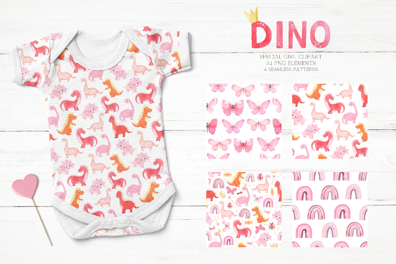 Watercolor Dinosaurs Girl clipart