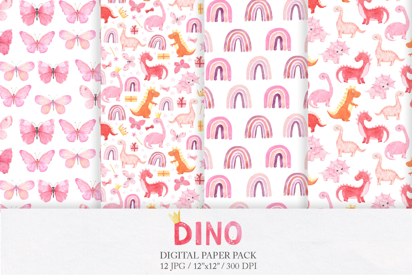 Watercolor Dinosaurs Girl clipart