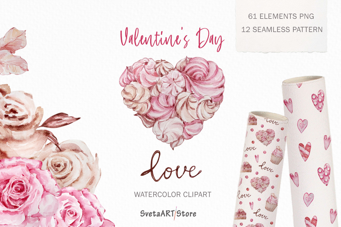 Valentine's day Watercolor Clipart Valentine's day Watercolor Clipart