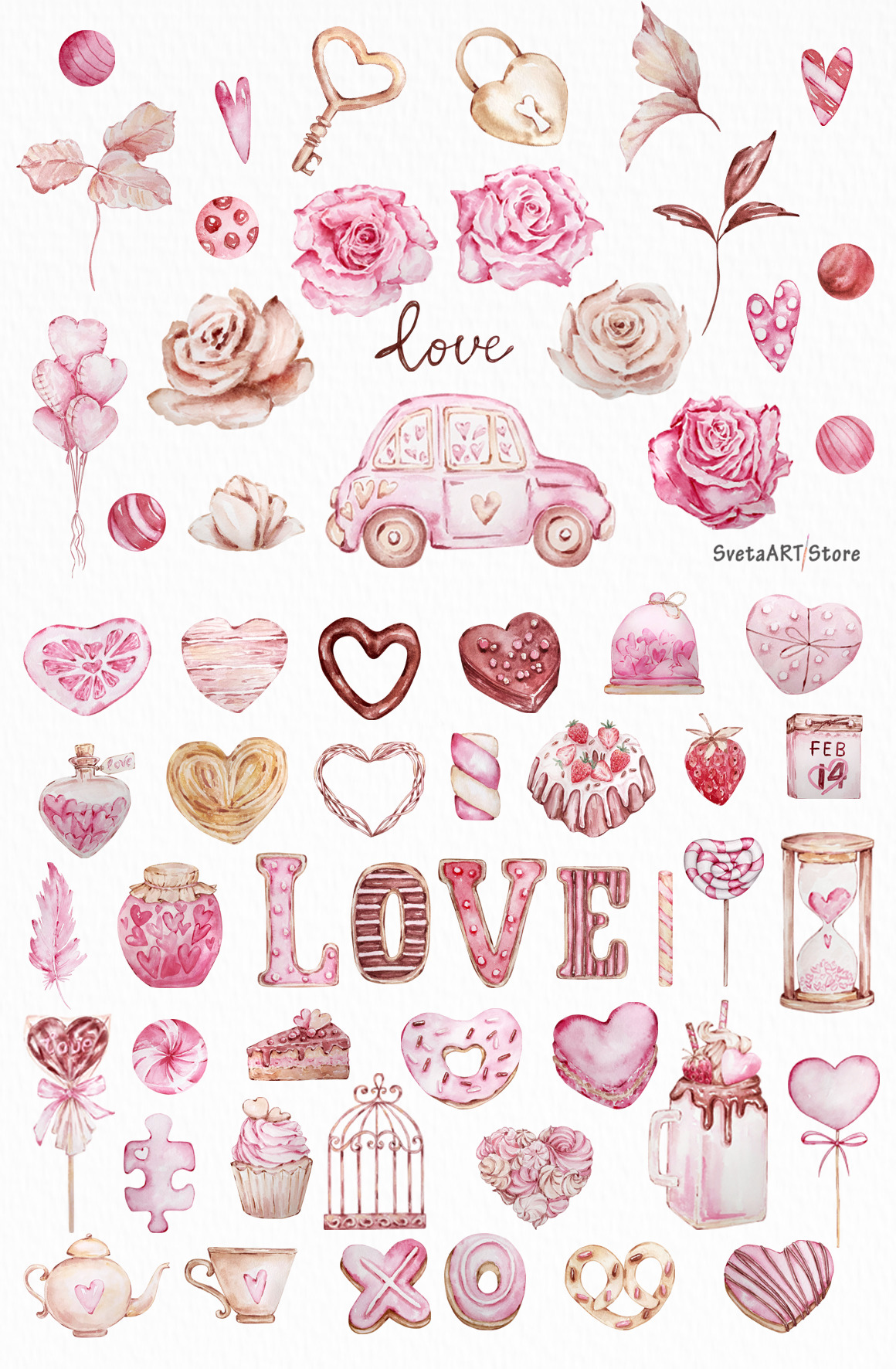 Valentine's day Watercolor Clipart Valentine's day Watercolor Clipart