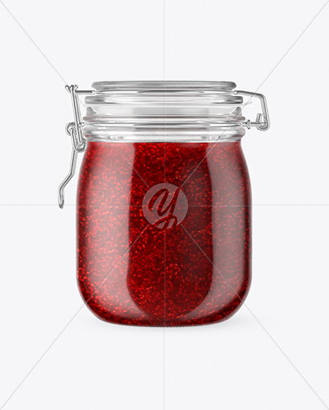 Glass Raspberry Jam Jar With Clamp Lid Mockup