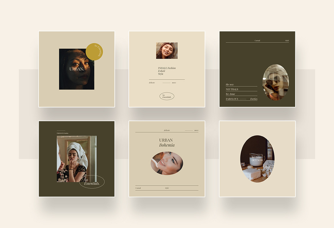 Minimalist Beauty Instagram Post and Story Template with brown and cream colors Minimalist Beauty Instagram Post and Story Template with brown and cream colors