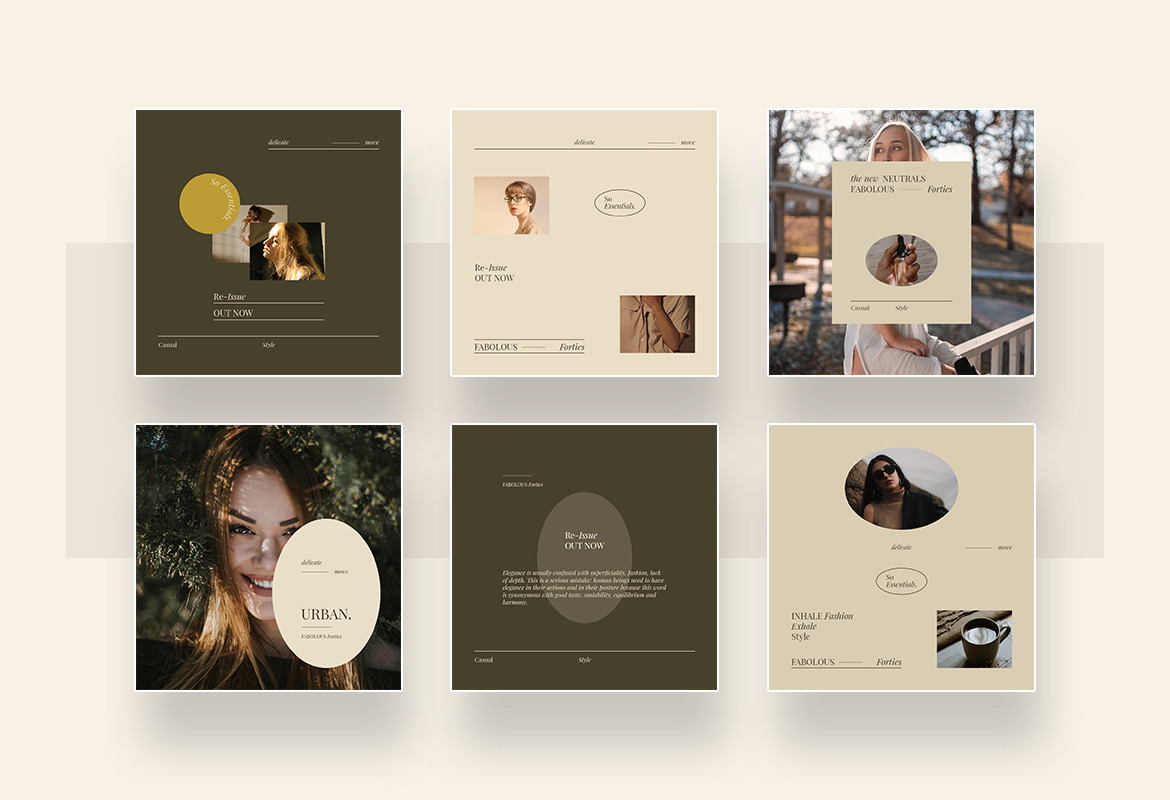 Minimalist Beauty Instagram Post and Story Template with brown and cream colors Minimalist Beauty Instagram Post and Story Template with brown and cream colors
