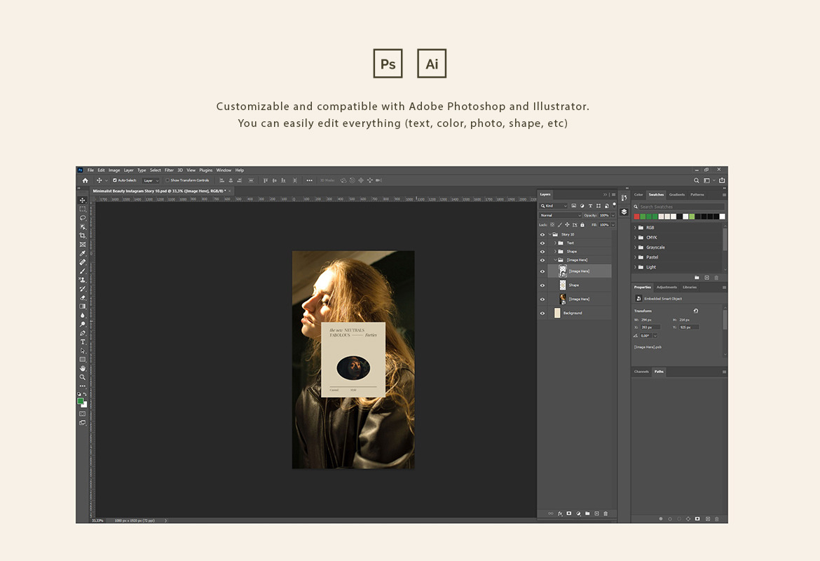 Minimalist Beauty Instagram Post and Story Template with brown and cream colors Minimalist Beauty Instagram Post and Story Template with brown and cream colors