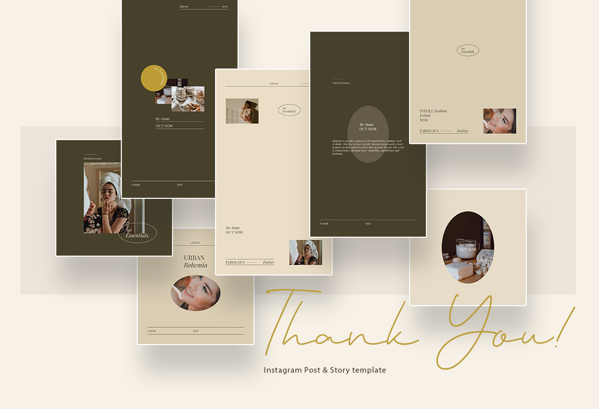 Minimalist Beauty Instagram Post and Story Template with brown and cream colors Minimalist Beauty Instagram Post and Story Template with brown and cream colors
