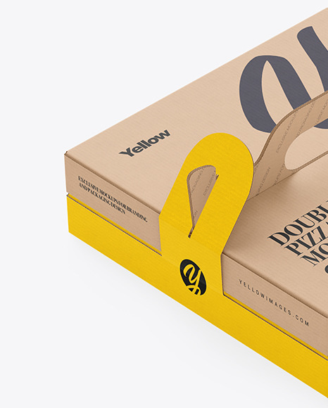 Kraft Paper Double Pizza Box With Handles Mockup