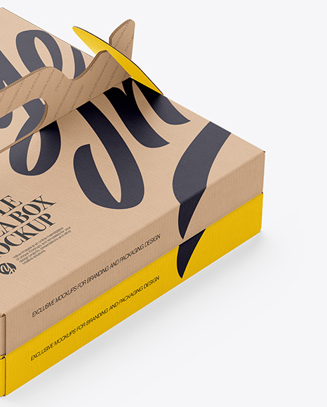 Kraft Paper Double Pizza Box With Handles Mockup