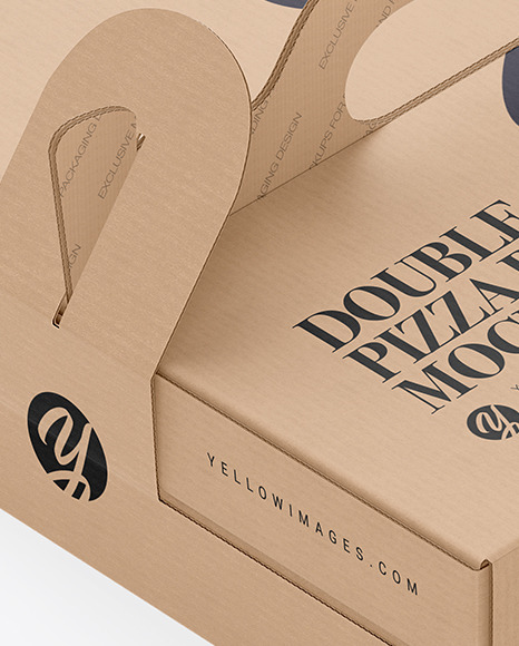 Kraft Paper Double Pizza Box With Handles Mockup