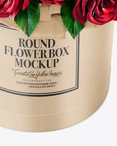 Kraft Round Flower Box Mockup - High-Angel View