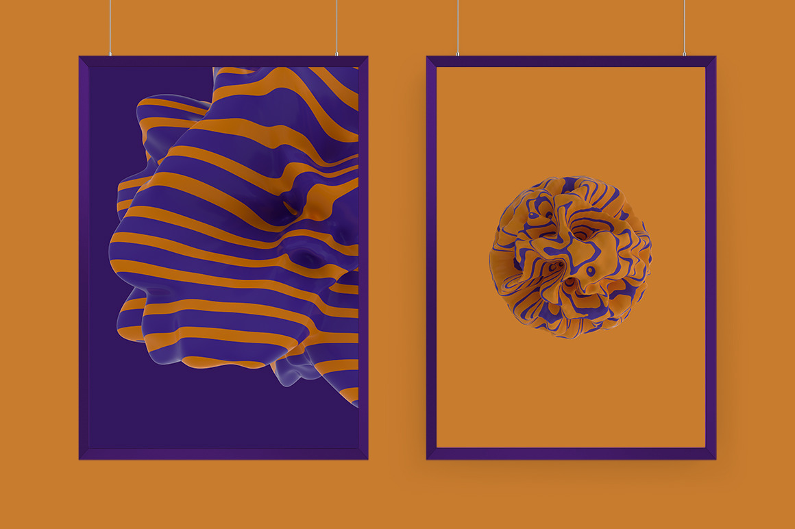 Abstract 3D Rendering of Organic Shapes Purple &amp; Orange