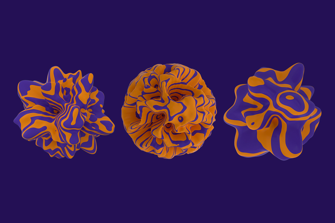 Abstract 3D Rendering of Organic Shapes Purple &amp; Orange