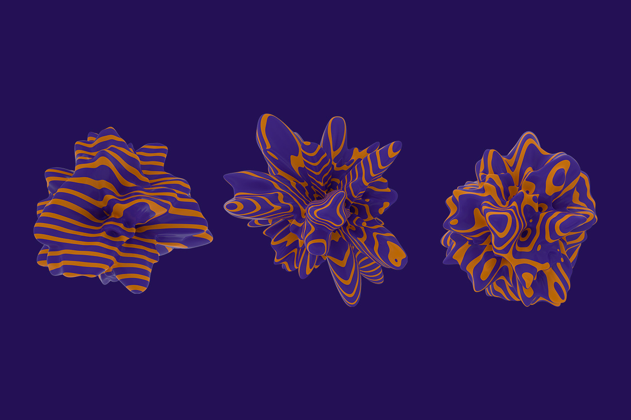 Abstract 3D Rendering of Organic Shapes Purple &amp; Orange